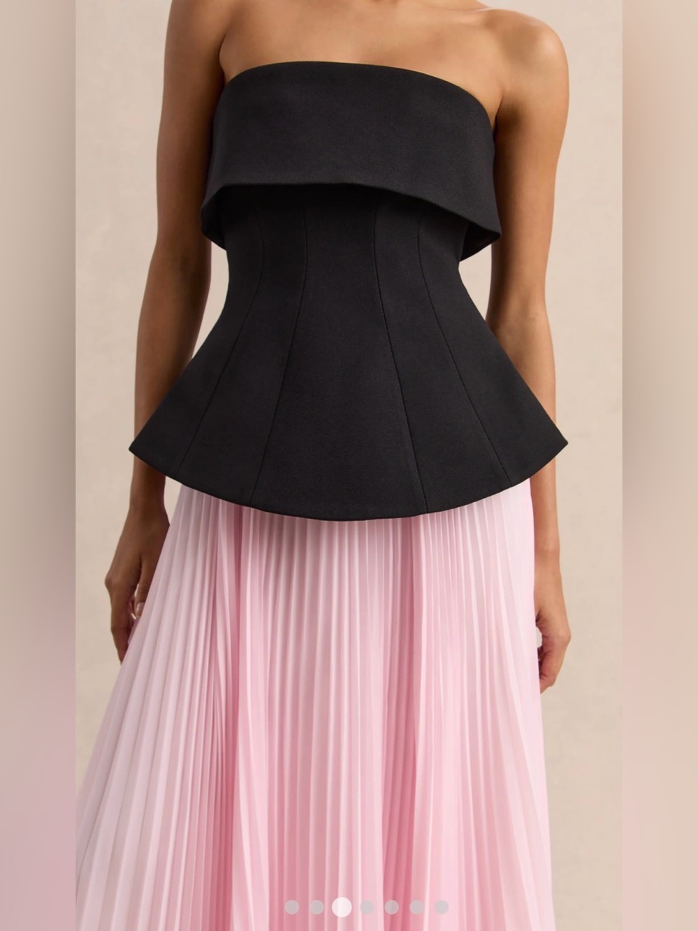 Club L London Stellara Gown - Black Bandeau Top with Pink Pleated Maxi Skirt - Picture 3 of 3